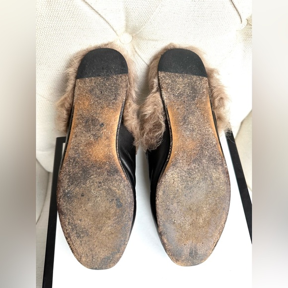 GUCCI - Black Princetown Fur Leather Mule Loafers -  Size 36 - Picture 4 of 5